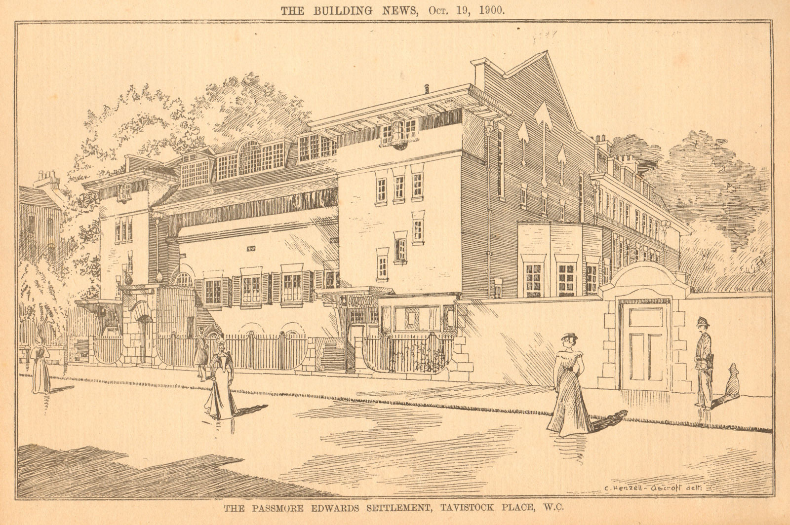 Passmore Edwards settlement, Tavistock Place. Mary Ward Centre. UCL 1900 print